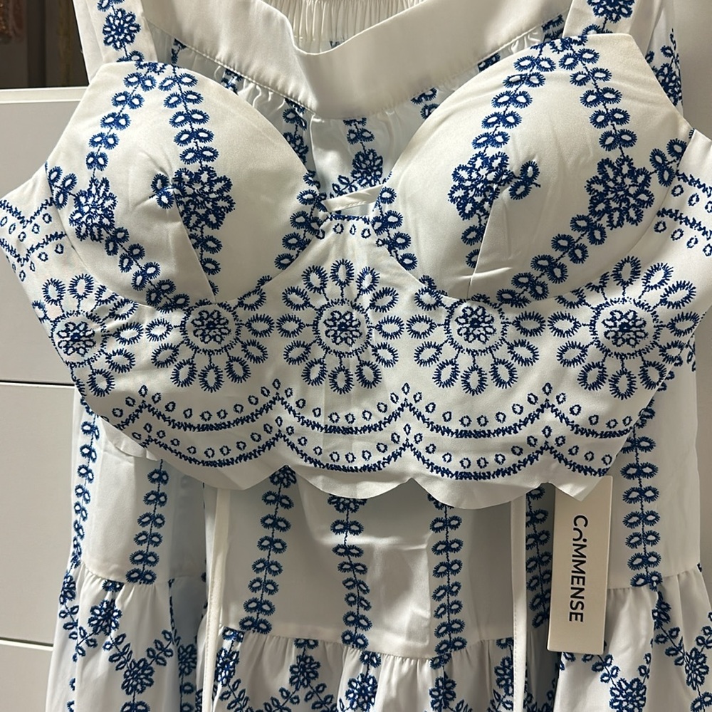 Blue and White Tiered Maxi Skirt Set for Resort Wear - Picture 6 of 6